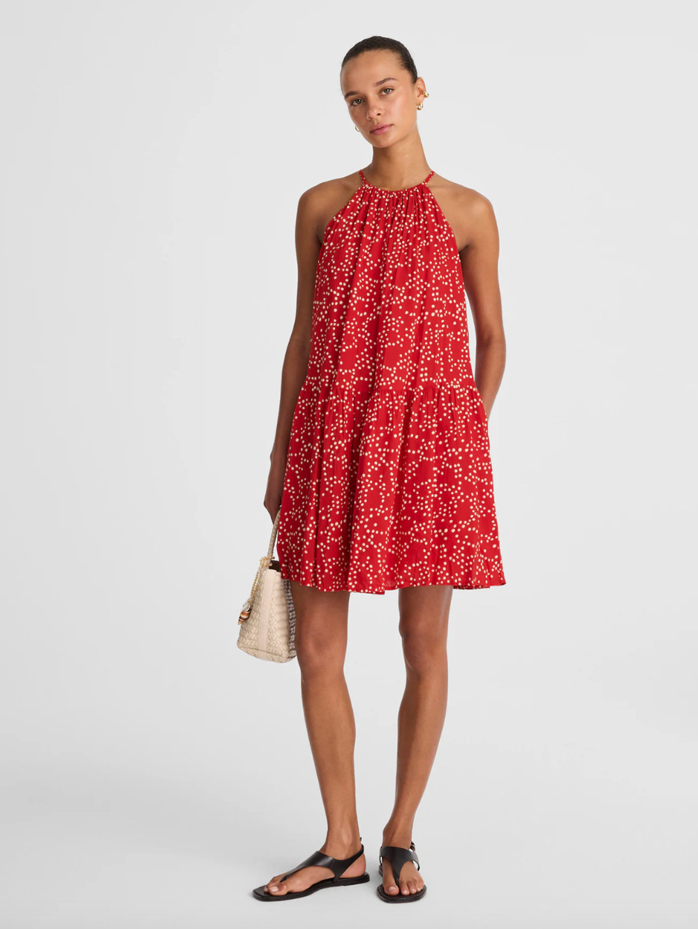 Madewell Drop Waist Mini Dress Polka Dot Trapeze Relaxed Festival Red Medium NWT